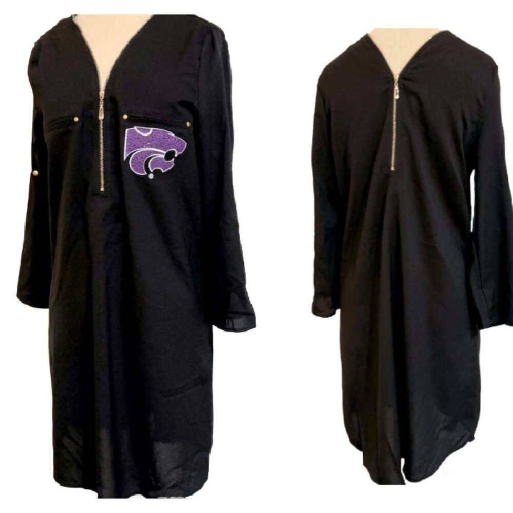 Kansas State Wildcats Womens Gameday Couture Black Shirt Dress S Beaded Tailgate